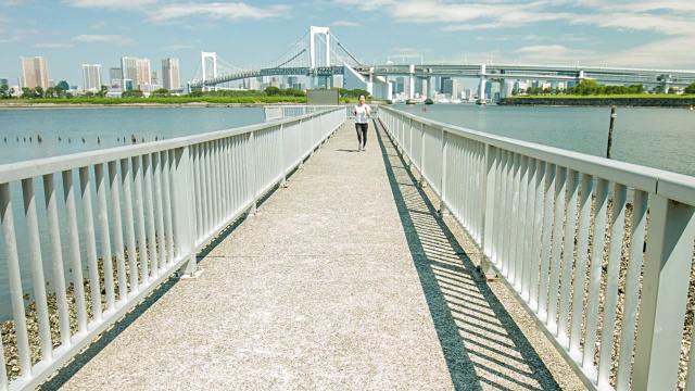 年轻的日本女性在东京跑步