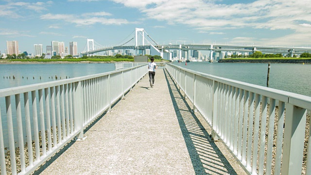 年轻的日本女性在东京跑步