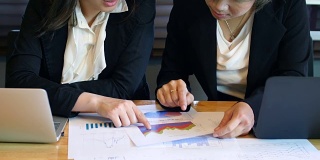 两位商务女性在非正式的办公室会议上使用笔记本电脑