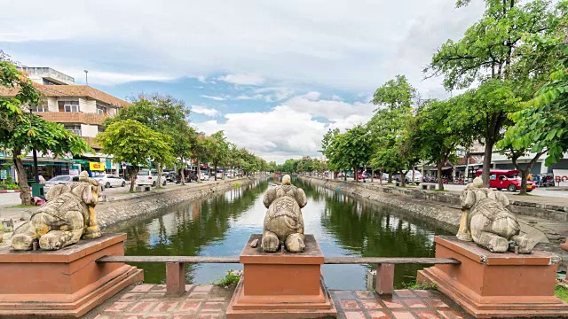 Chiangmai canal with elephant sculpture