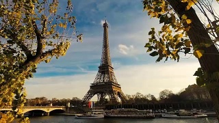 有树的巴黎埃菲尔铁塔视频素材模板下载