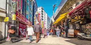 延时:行人拥挤的购物在美代子市场上野东京