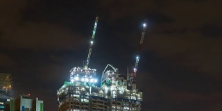 4K延时拍摄MS建筑工地从黄昏到夜晚新加坡