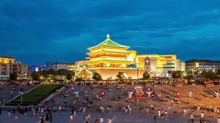 延时:古西安钟楼崇楼中国日落视频素材模板下载