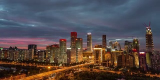Time Lapse- Beijing Central Business District, Day to Night Transition (WS HA PAN)