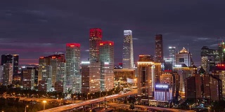 T/L HA PAN View of Beijing CBD area, Day to Night Transition / Beijing, China