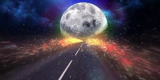 高速公路的月亮。抽象的、超现实的天空