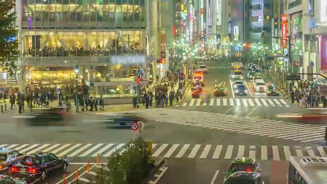 Time lapse: Pedestrians cross at Shibuya Crossing in Tokyo , Japan .