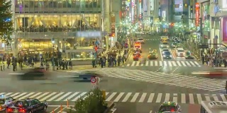 Time lapse: Pedestrians cross at Shibuya Crossing in Tokyo , Japan .