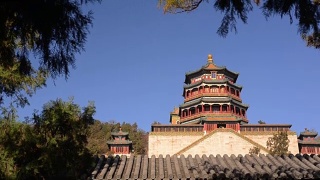 淘金:北京颐和园冬天的长廊、香塔视频素材模板下载