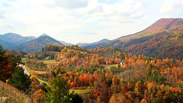 从梅特卡夫鸟瞰，美国田纳西州的Unicoi县，史诗般的风景到多彩的秋天的森林