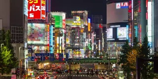 4K缩小延时:日本东京新宿区的交通状况。