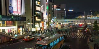 镜头缩小:行人在东京上野站拥挤过马路