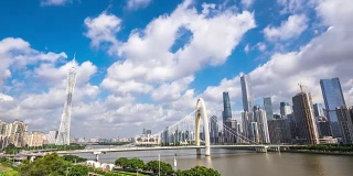 广州河边的现代化办公大楼在蓝天里