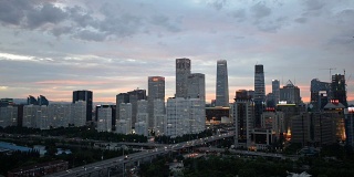鸟瞰图北京天际线在黄昏