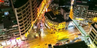 延时拍摄:澳门天际线城市景观夜间主要街道