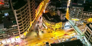 延时拍摄:澳门天际线城市景观夜间主要街道