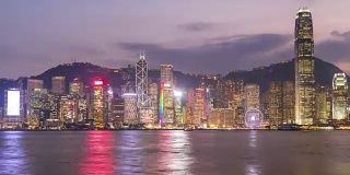 香港天际线黄昏到夜晚时光流逝