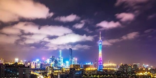 广州塔附近的新城夜景和天际线。间隔拍摄