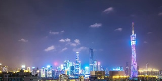 广州塔附近的新城夜景和天际线。间隔拍摄