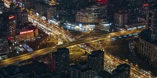 T/L MS HA ZI北京繁忙的立交桥夜间鸟瞰图