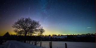 冬季景观星空下与银河-时间流逝