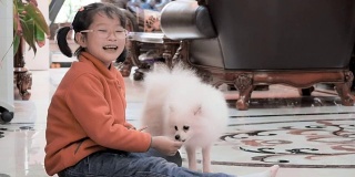女孩和她的白色小狗
