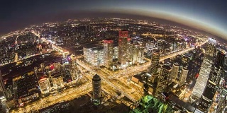 T/L鱼眼北京全景，黄昏到夜晚过渡/北京，中国