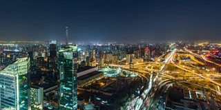 北京繁忙立交桥夜间鸟瞰图