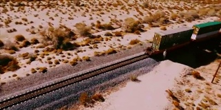 无人机拍摄创造了美丽的视差和图像，因为火车通过相机。