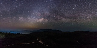 4k分辨率的恒星时间流逝，银河系和山区景观的夜晚