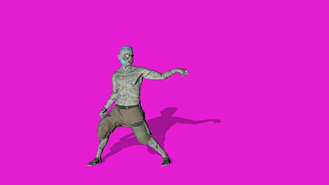 阿奇博尔德-跳舞僵尸角色动画在纯色背景-循环和阴影