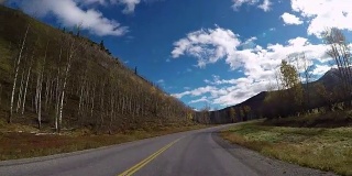 汽车驾驶POV在风景优美的加拿大道路上