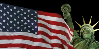 美国国旗在自由女神像前飘扬-真实画面，不是CGI(美国)