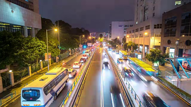 延时拍摄:澳门天际线城市景观夜间主要街道