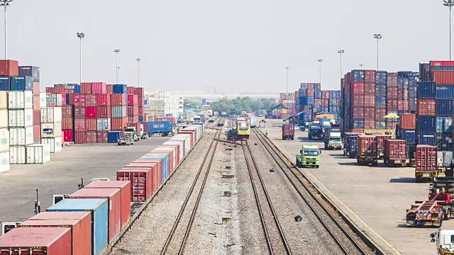 Timelapse:Logistics operation in railroad container yard in Asia.