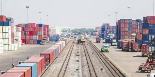 Timelapse:Logistics operation in railroad container yard in Asia.