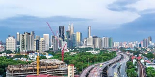吉隆坡现代化的建筑和繁忙的道路。时间流逝