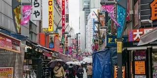 在日本东京上野美代子市场，行人拥挤的购物时间流逝