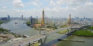 普密蓬大桥的鸟瞰图