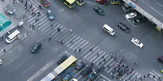 T/L MS HA ZO鸟瞰图拍摄城市街道Crossing /北京，中国