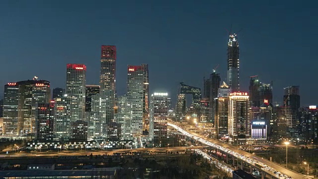 T/L WS HA PAN高角度北京天际线在晚上/北京，中国