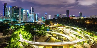 吉隆坡夜间的城市景观和天际线。时间流逝