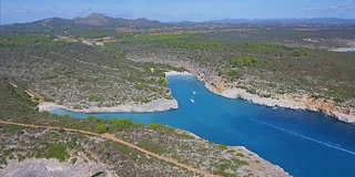 Cala Magrana, Cala Pilota和Cala Virgili在西班牙马略卡岛巴利阿里岛东海岸的Arial视图