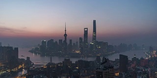 T/L WS HA ZI Shanghai Skyline at Dawn, Night to Day Transition /上海，中国