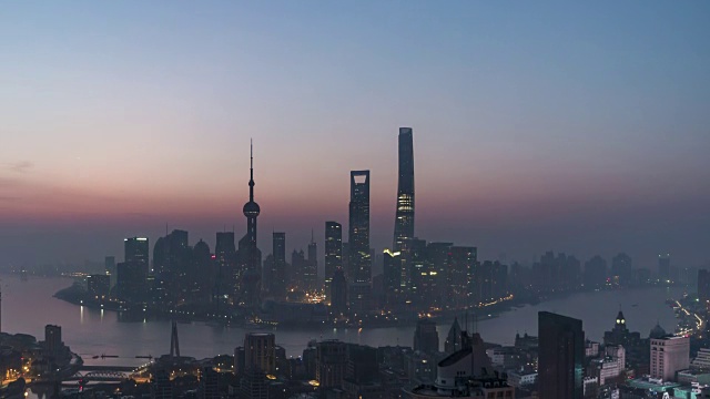 T/L WS HA TD Shanghai Skyline at Dawn, Night to Day Transition /北京，中国