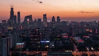 T/L WS HA TU Downtown Beijing, Dusk to Night Transition / Beijing, China视频素材模板下载
