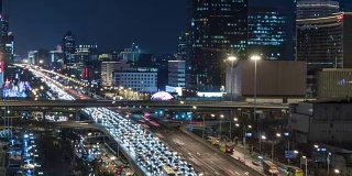 T/L MS HA PAN City Traffic of Beijing in Central Business District at Night /北京，中国