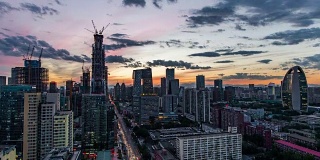 T/L WS HA TU Beijing Central Business District Panorama, Day to Night Transition / Beijing, China