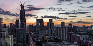 T/L WS HA ZI Beijing Central Business District Panorama, Day to Night Transition / Beijing, China